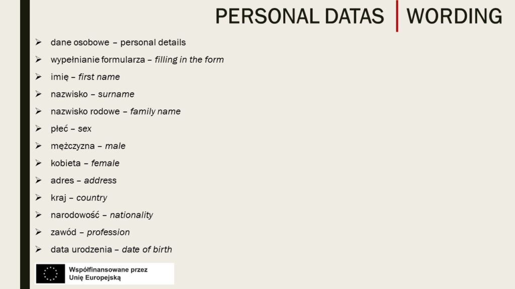 Wording | Personal datas 1
