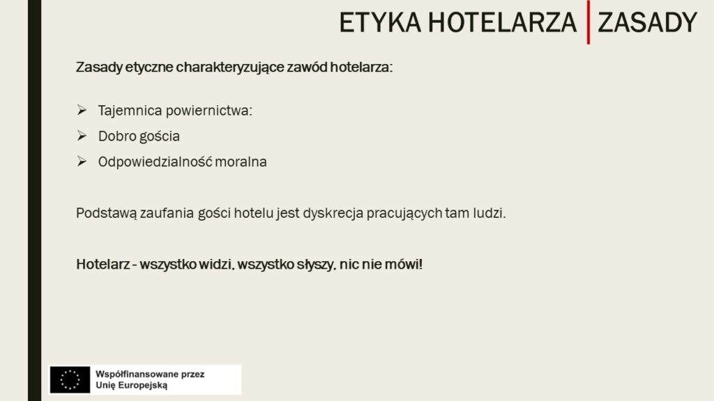 Zasady etyczne charakteryzujące zawód hotelarza