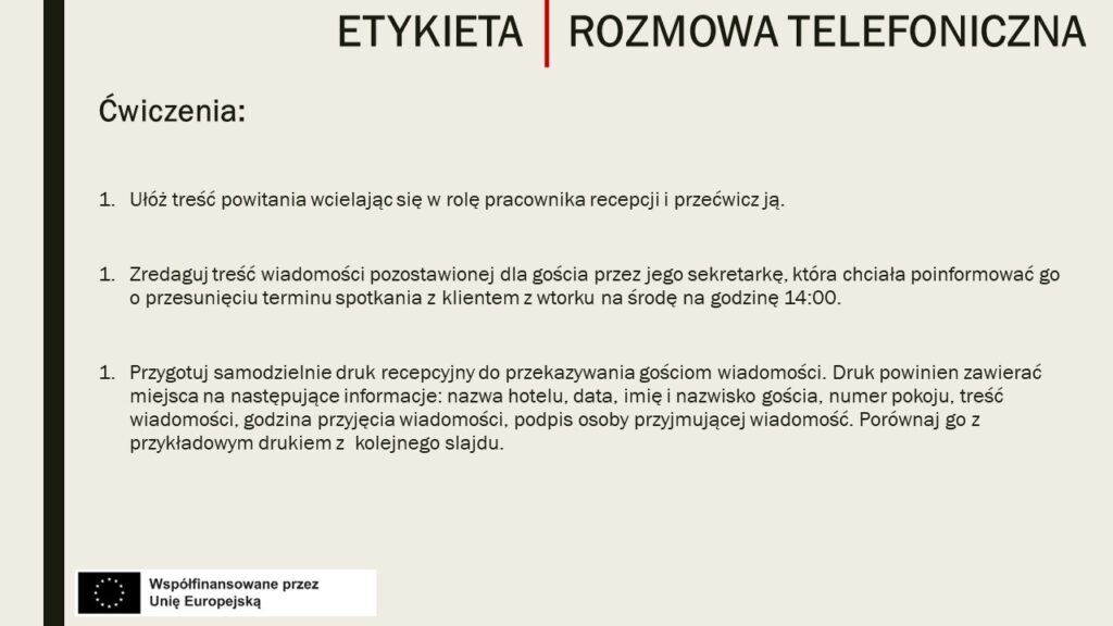 Etykieta rozmowy telefonicznej – Ćwiczenia