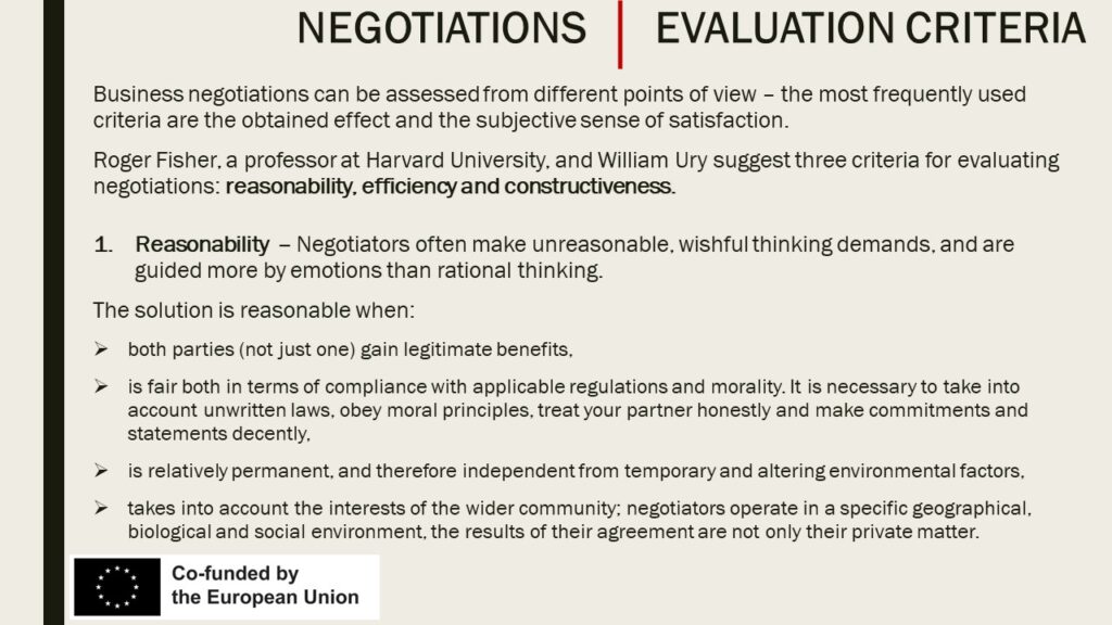 Negotiations - assessment criteria 1