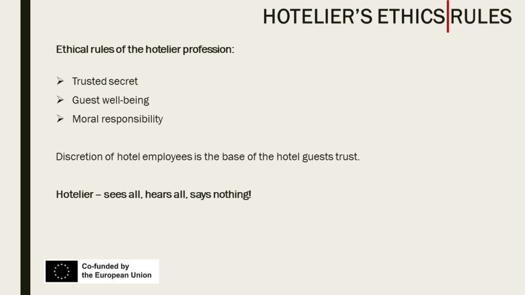 Ethical principles characterizing the hotelier profession