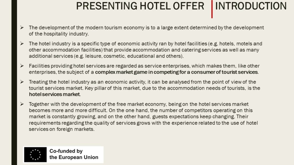 Introduction to the presentation of the hotel offer