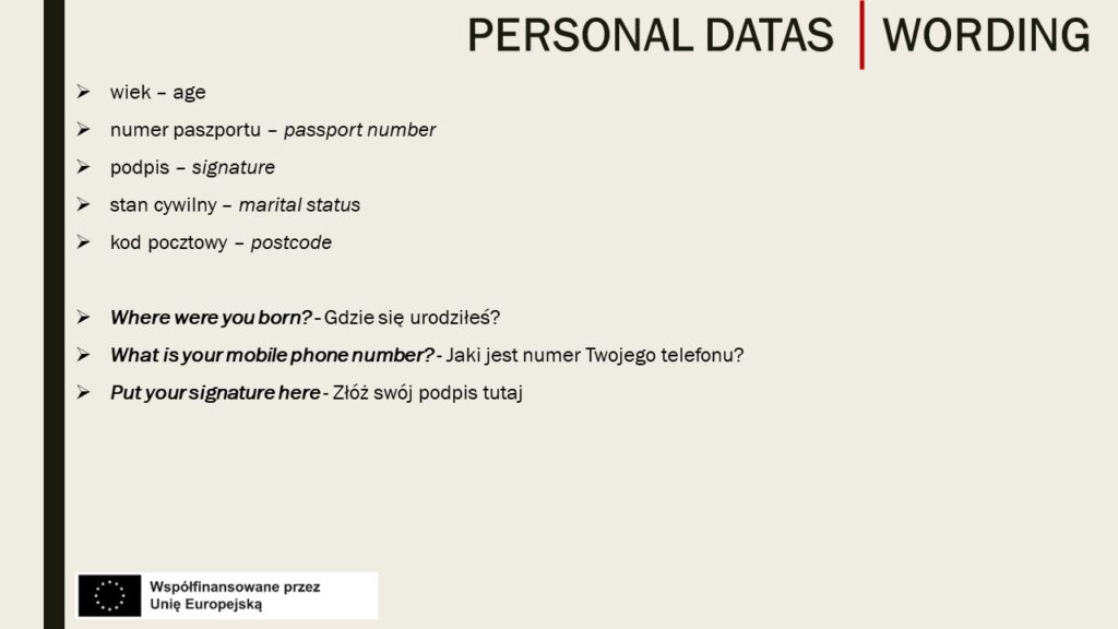 Wording | Personal datas 2